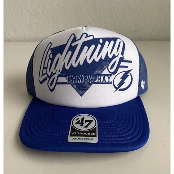 47 Brand Hang Out Tampa Bay Lightning Trucker Hat One Size Adjustable Blue White - Picture 1 of 13